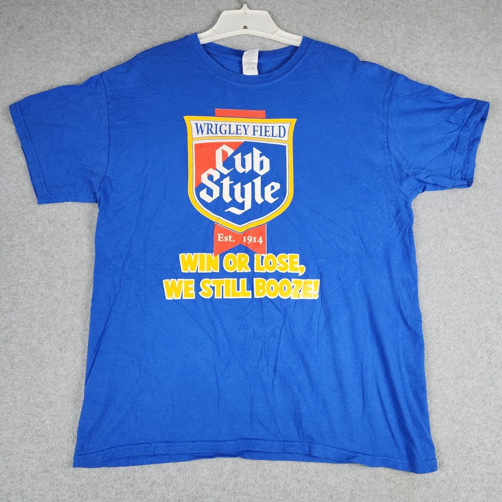 Win or Lose We Still Booze T-Shirt Mens Large Blue Chicago Game Day Graphic Tee
